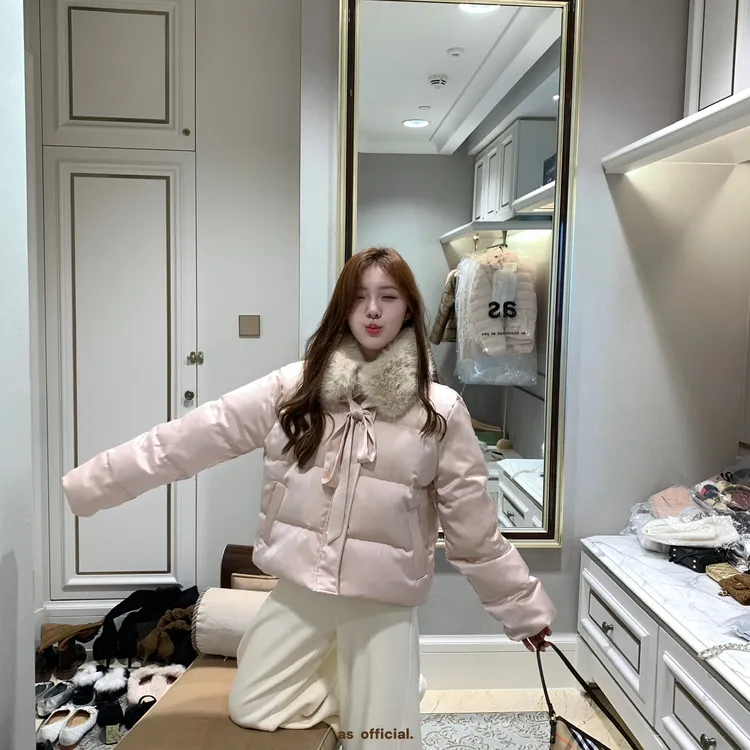 暖羽绒服外套(配可拆毛领)(新国标有质检报告)冬季晚宴场合女装