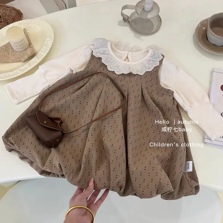 波点裙洋气连衣裙秋装新款儿童公主裙小童宝宝背心裙盖臀部建