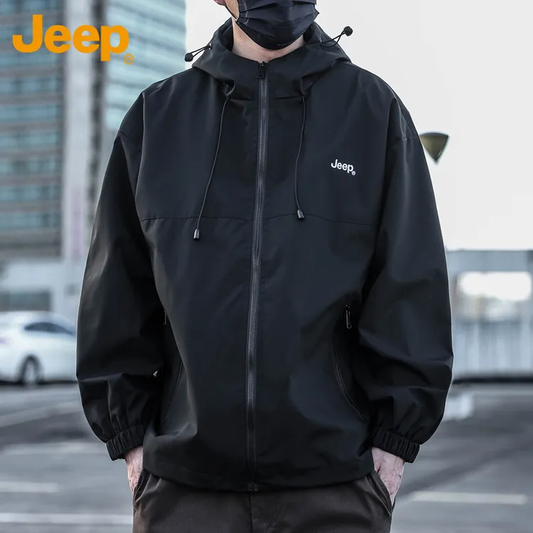 Jeep吉普山系冲锋衣外套男连帽宽松休闲春秋款户外机能风夹克上衣