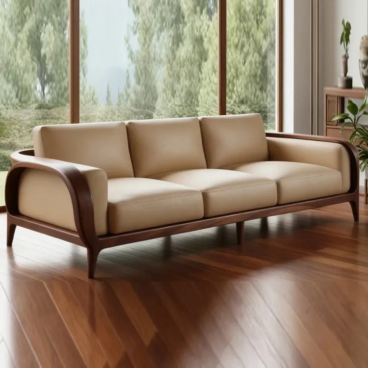 宋氏美学实木沙发客厅2025新款黑胡桃木真皮小户型家用直排中古风