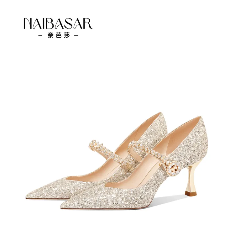 奈芭莎2025爆款新法式旗袍礼服鞋不累脚浅口高跟鞋气质轻奢单鞋女