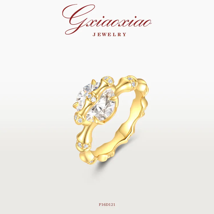 G XIAOXIAO 镀K金 【限定】轻奢高级小众百搭竹节戒指 F16D121