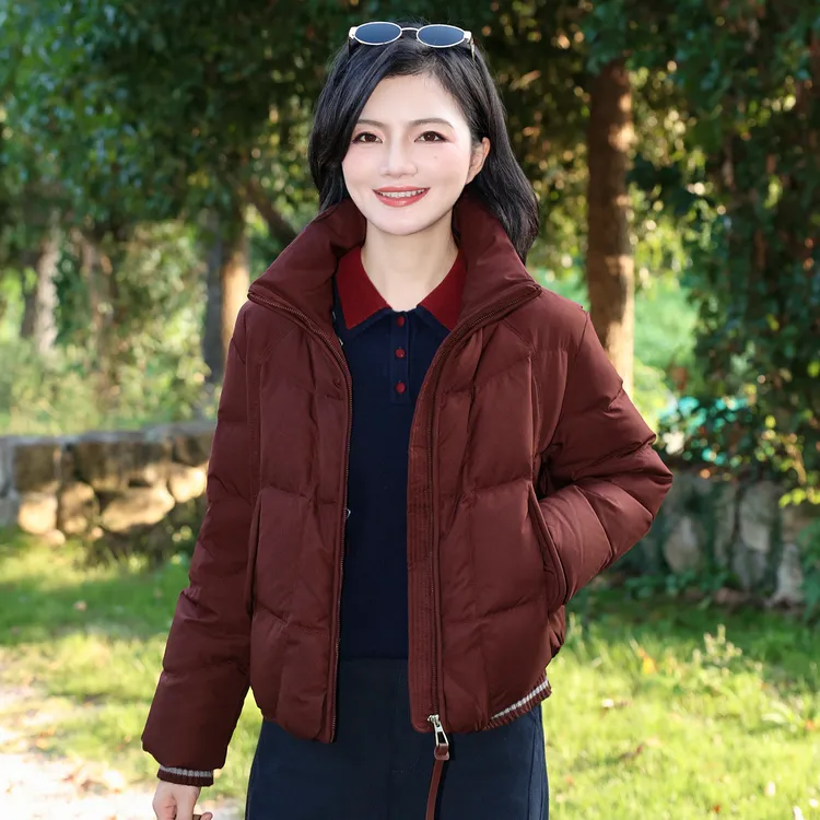 枫竺阿楠anan90白鸭绒气质立领羽绒服女秋冬保暖针织拼接羽绒外套