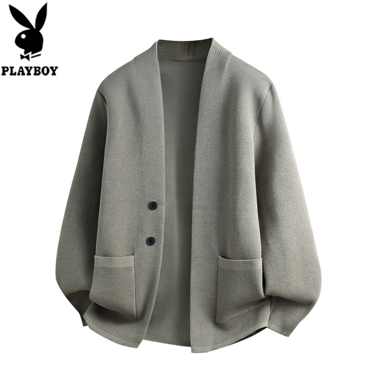 花花公子秋季新款立领纽扣高级感定织开衫休闲舒适毛衣针织衫外套