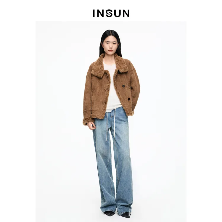 INSUN恩裳专选2026春季复古风立翻领宽松型羊毛短外套9C66110170