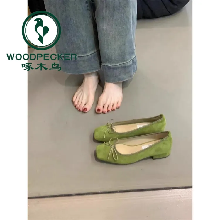 啄木鸟法式气质粗跟单鞋女2025新款小众温柔仙女绒面浅口晚晚鞋