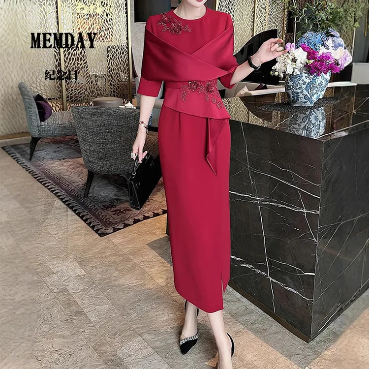 纪念日小众晚礼服喜宴端庄洋气喜妈妈婚宴装连衣裙显瘦气质百搭