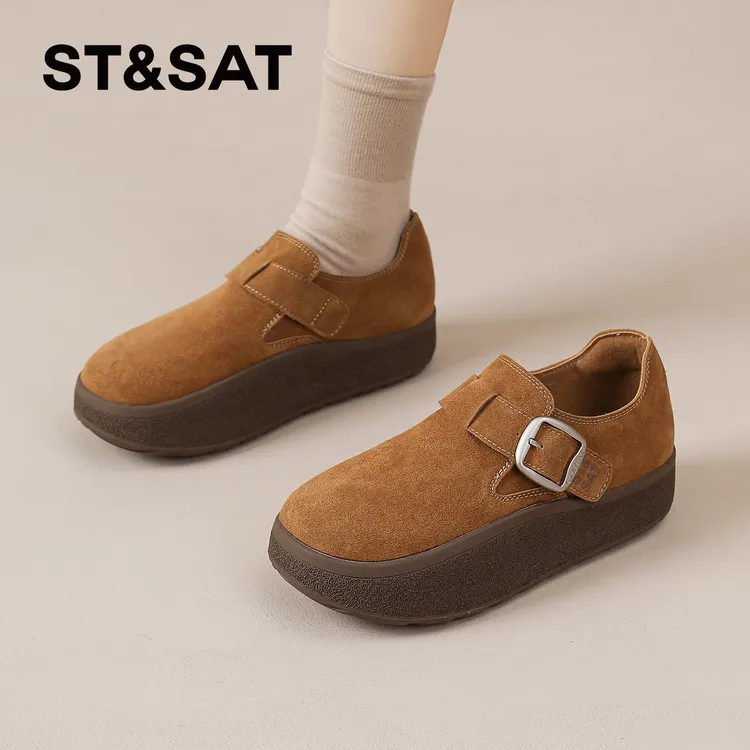 星期六全包勃肯鞋女款2025冬季新款复古一脚蹬豆豆鞋厚底增高单鞋