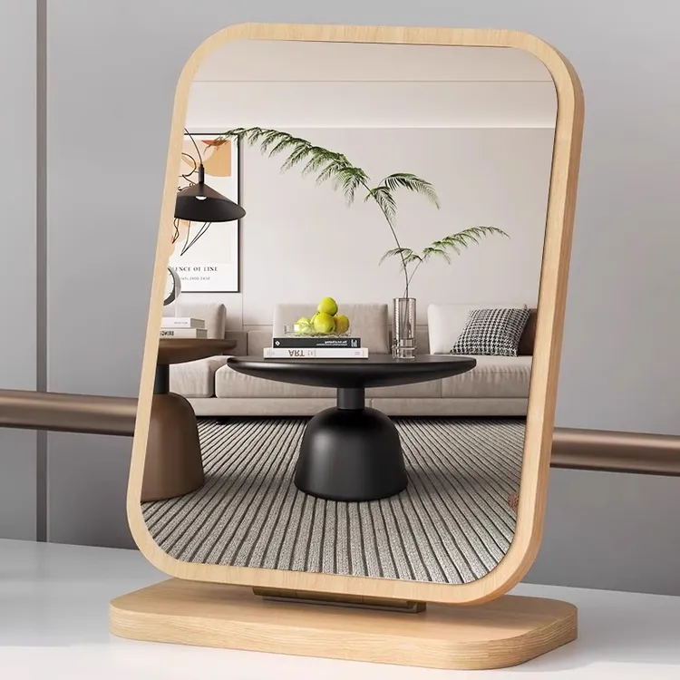 镜子简约台式大号化妆镜可旋转家用木质学生宿舍桌面折叠梳妆镜子
