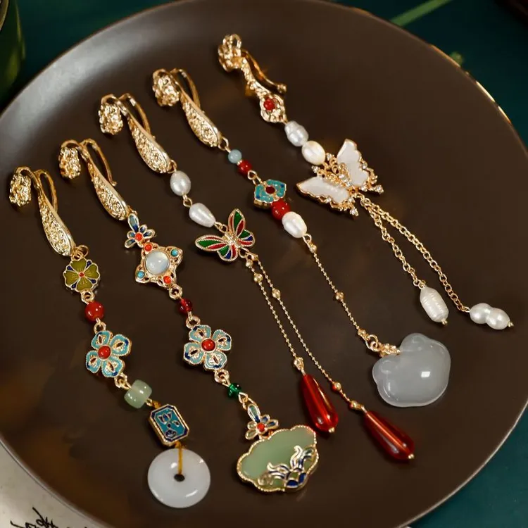 合金仿珍珠胸针 旗袍压襟挂件流苏高级感玉兰如意宫廷汉服配饰女