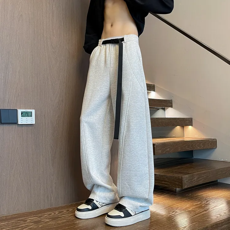 GS春秋季美式解构拼接休闲裤男士潮流宽松阔腿垂感直筒百搭长裤男