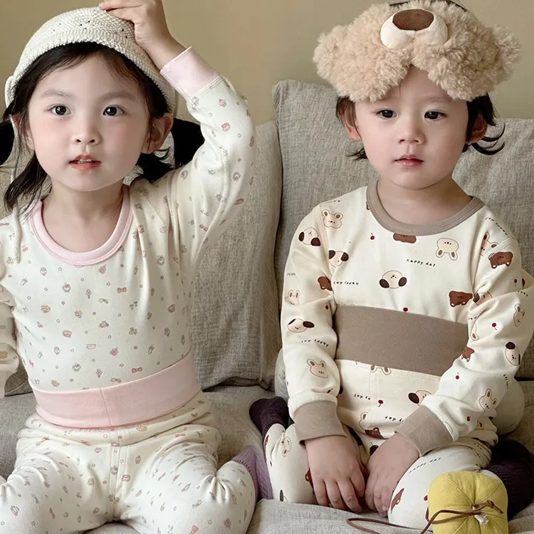 宝宝保暖内衣套装秋冬纯棉弹力秋衣秋裤分体儿童高腰护肚睡衣无骨