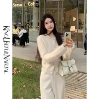 KUN【奢美暖冬】千金温柔乡 秋冬象牙白高比例长毛感针织开衫上衣