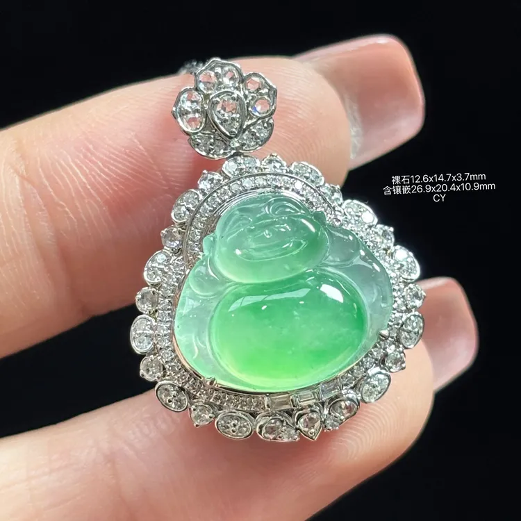 《缅甸翡翠珠宝严选》冰飘晴绿佛公玉石吊坠（下单质询客服）CY