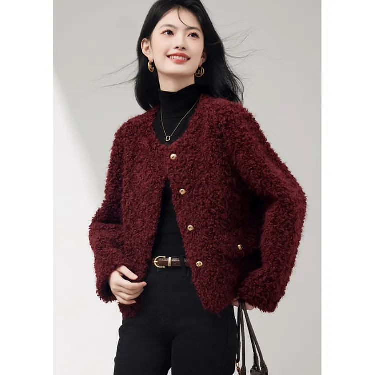 羊羔毛皮毛一体短款外套女秋冬新款高级感女士仿皮草夹克上衣