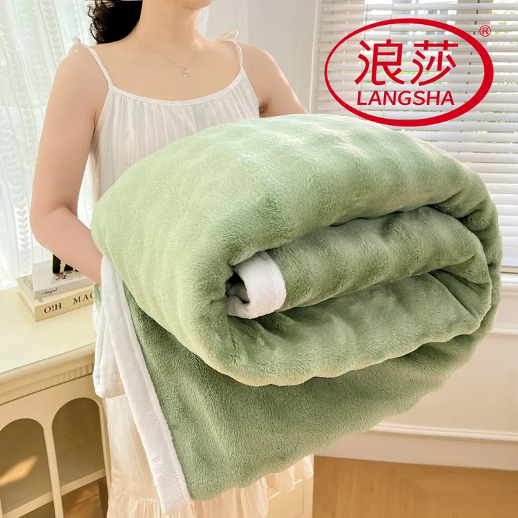 LangSha/浪莎托斯卡纳加厚双面绒泡泡绒毯加绒床盖毯休闲毯午睡毯