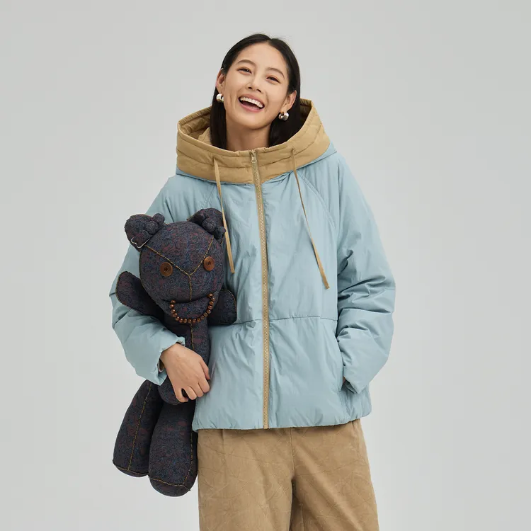 【都市绿洲】25年冬季新品休闲风撞色拼接短款面包服羽绒服外套女装