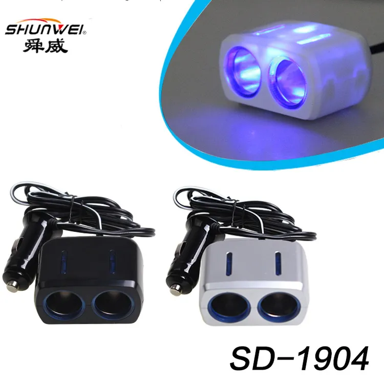 舜威一分二电源分配器点烟器车载手机充电器-快充A是SD-1904T黑色