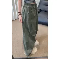 军绿色褶皱弯刀裤男秋季美式复古高级感阔腿工装裤cleanfit伞兵裤