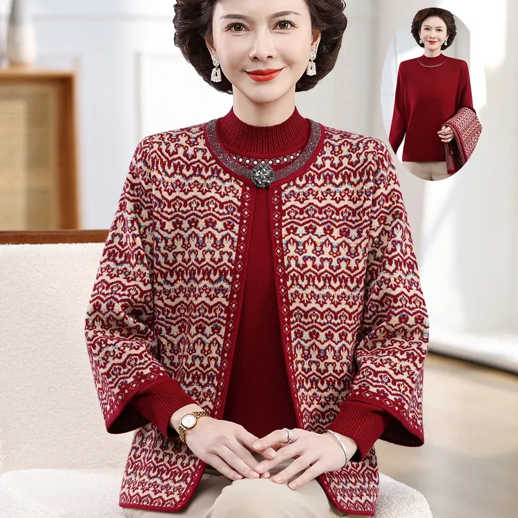 妈妈秋装针织衫两件套装端庄大气中老年人外套女奶奶衣服2025新款