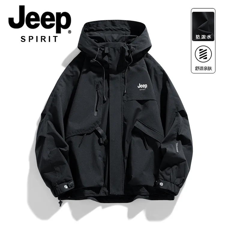 Jeep spirit美式连帽冲锋衣男款春秋季2025新款工装夹克外套男生