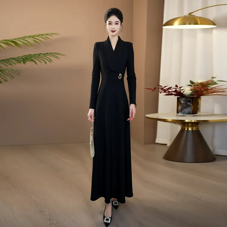 加绒加厚气质连衣裙2025年秋冬新款保暖御寒收腰显瘦大摆长裙249