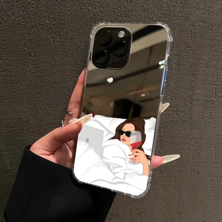 女人的精神状态适用iPhone17苹果16promax手机壳14镜面15红酒13软