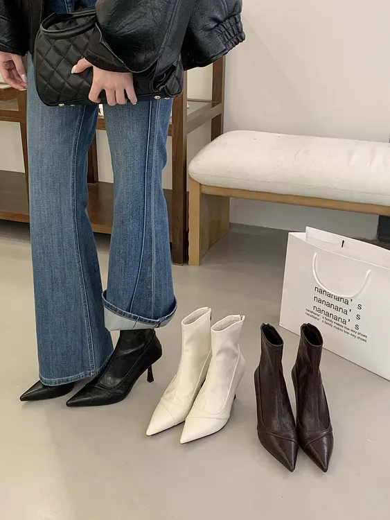 高跟细跟网红拉链时装女跟鞋法式秋冬短靴尖头冬季瘦瘦靴时尚