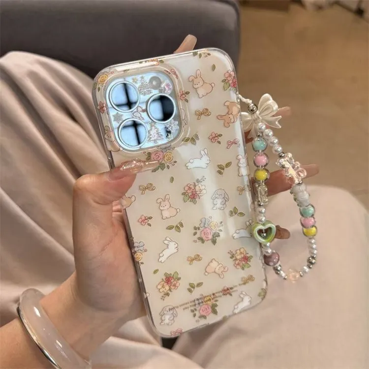 可爱丛林奔跑小白兔适用苹果16promax手机壳iPhone15新款13/14/1