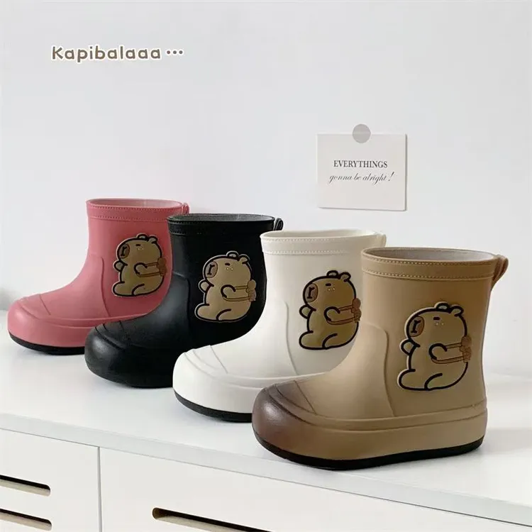 韩版卡通儿童雨鞋女款成人亲子中童防滑中筒雨靴学生软底防水胶鞋