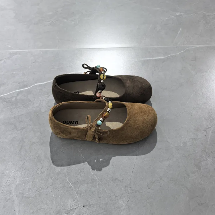 欧陌女鞋秋季透气浅口磨砂皮民族风单鞋内增高玛丽珍单鞋