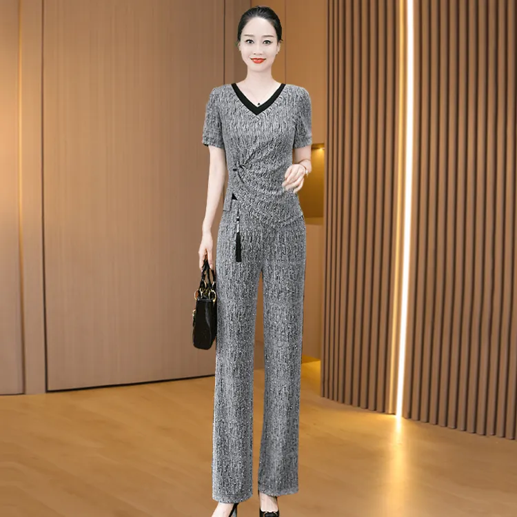 气质服装冰丝流行时尚套装女装夏装2025新款贵夫人妈妈装