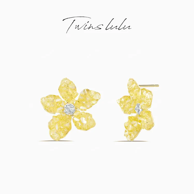 TWINS LULU 出游秋上新 度假风手工镶嵌不规则渐变花朵耳环TSL862