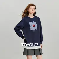 【王雪糕专属】初语棉质卫衣撞色拼接假两件毛绒花朵上衣8534025