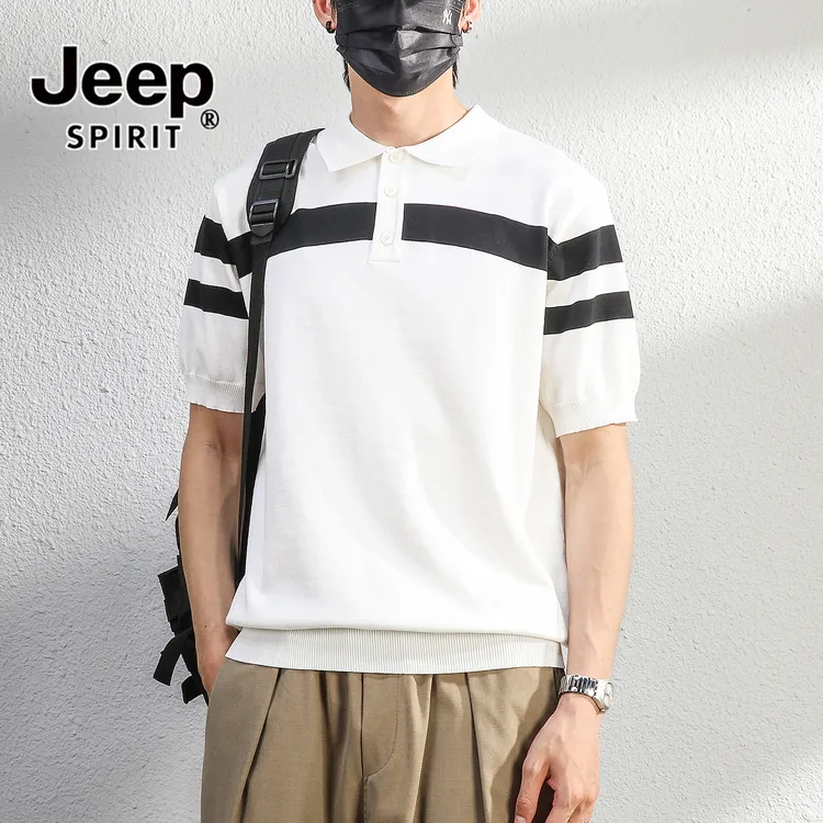 JEEPSPIRIT吉普老钱风轻熟针织短袖polo衫男夏季薄款冰丝休闲翻领