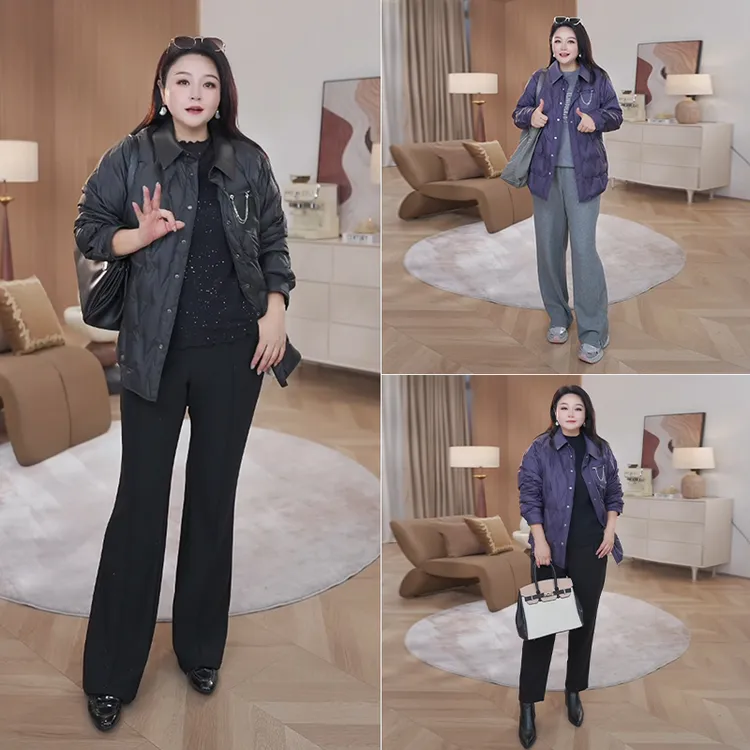 【90%白鸭绒】MsShe大码女装秋冬防泼溅PU皮羽绒服外套J~M2510031