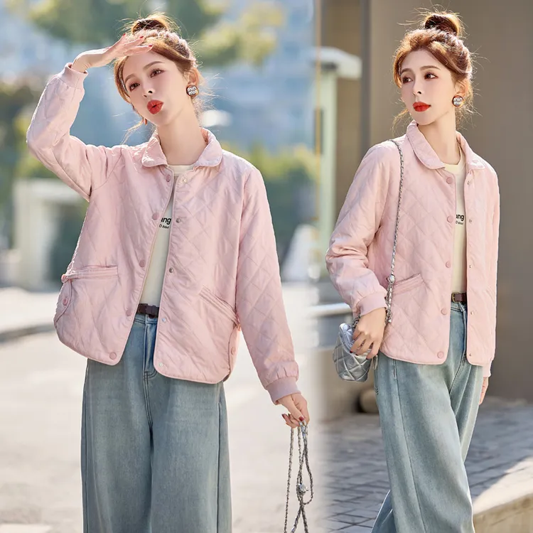 透气韩版翻领口袋长袖女短外套加厚时尚女装立领文艺小个子短款