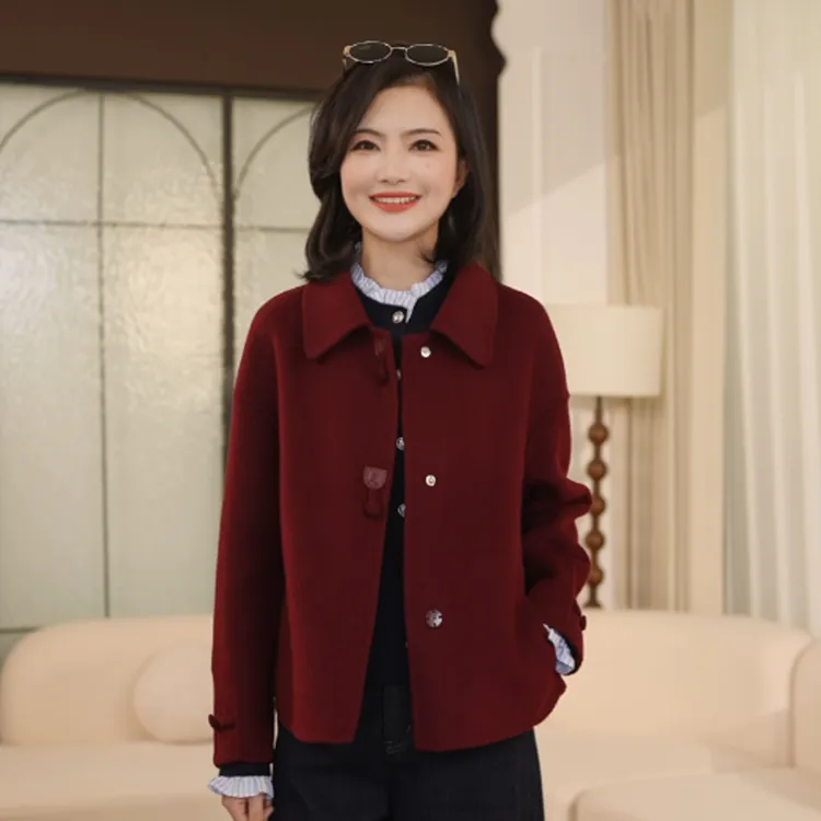 枫竺阿楠anan翻领四合扣双面呢羊毛短大衣女秋冬百搭通勤毛呢外套
