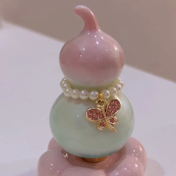好运窑变结晶釉粉青渐变小葫芦摆件陶瓷转转