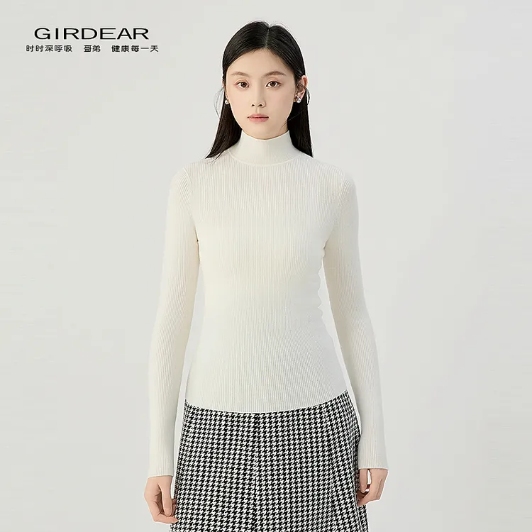 哥弟秋冬新款时尚百搭简约舒适烟管领保暖修身套头羊毛针织138097