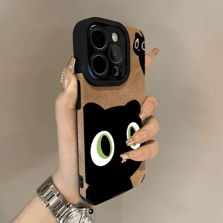 SMBLCE对望黑猫适用iphone16/15promax手机壳14瞳眼翻毛皮13/12套