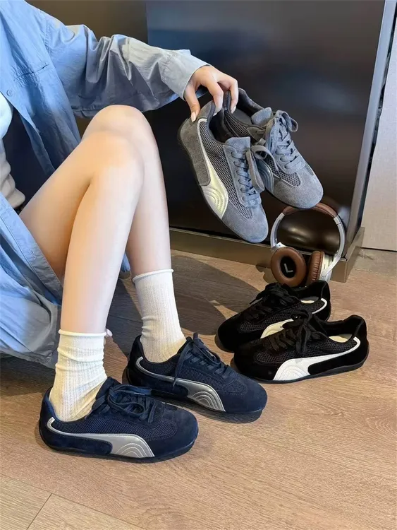 【25】早秋款～复古迷雾灰蓝德训鞋圆头系带韩系板鞋女鞋休闲鞋百搭