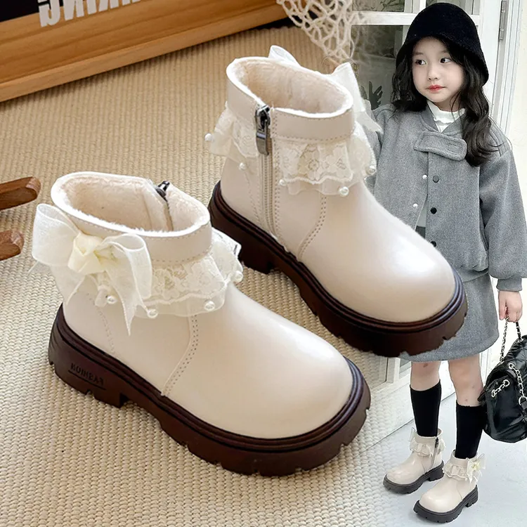 ABC女童靴子2025新款秋冬加绒儿童女孩公主短靴女宝洋气马丁靴潮