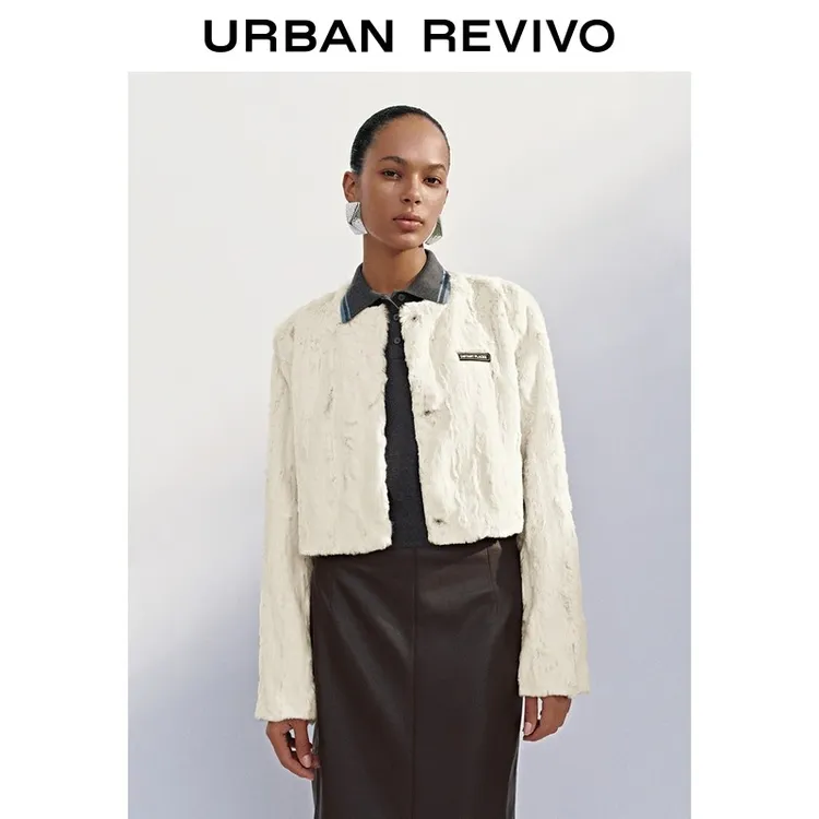 UR2026春季新款女装休闲贴标毛绒短款皮草UYY150042+