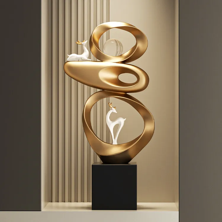 高档福鹿壁龛落地摆件客厅卧室办公室玄关轻奢装饰品乔迁新居礼品