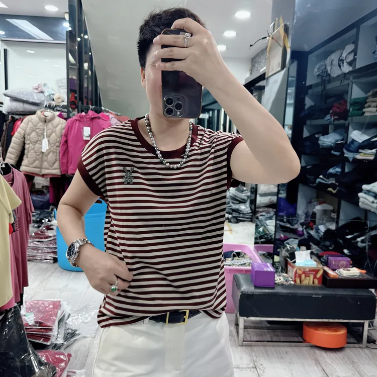 韩国高弹力超好穿飞机袖条纹2色上衣6836欧美