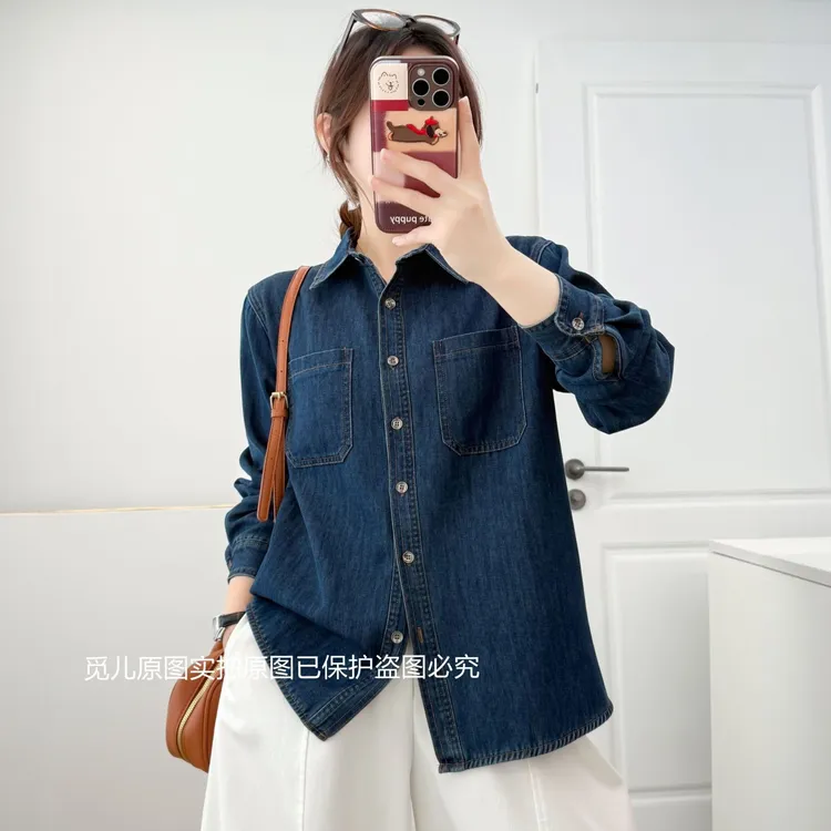 觅儿春秋新款软牛仔衬衫韩版内搭叠穿衬衣小个子百搭上衣时尚休闲