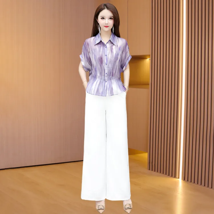 职业减龄显瘦遮肉两件套装女夏妈妈时尚洋气一整套40岁小个子杭州