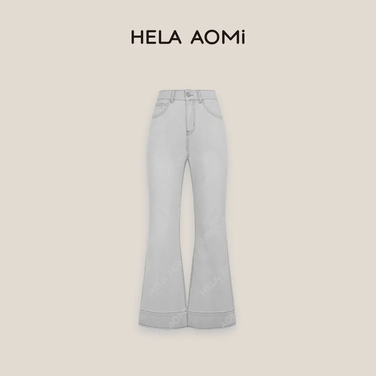HELAAOMI“九分喇叭牛”微喇弹力高腰显瘦复古直筒牛仔裤CY5BM81922