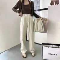 2708#港风带标直筒牛仔裤